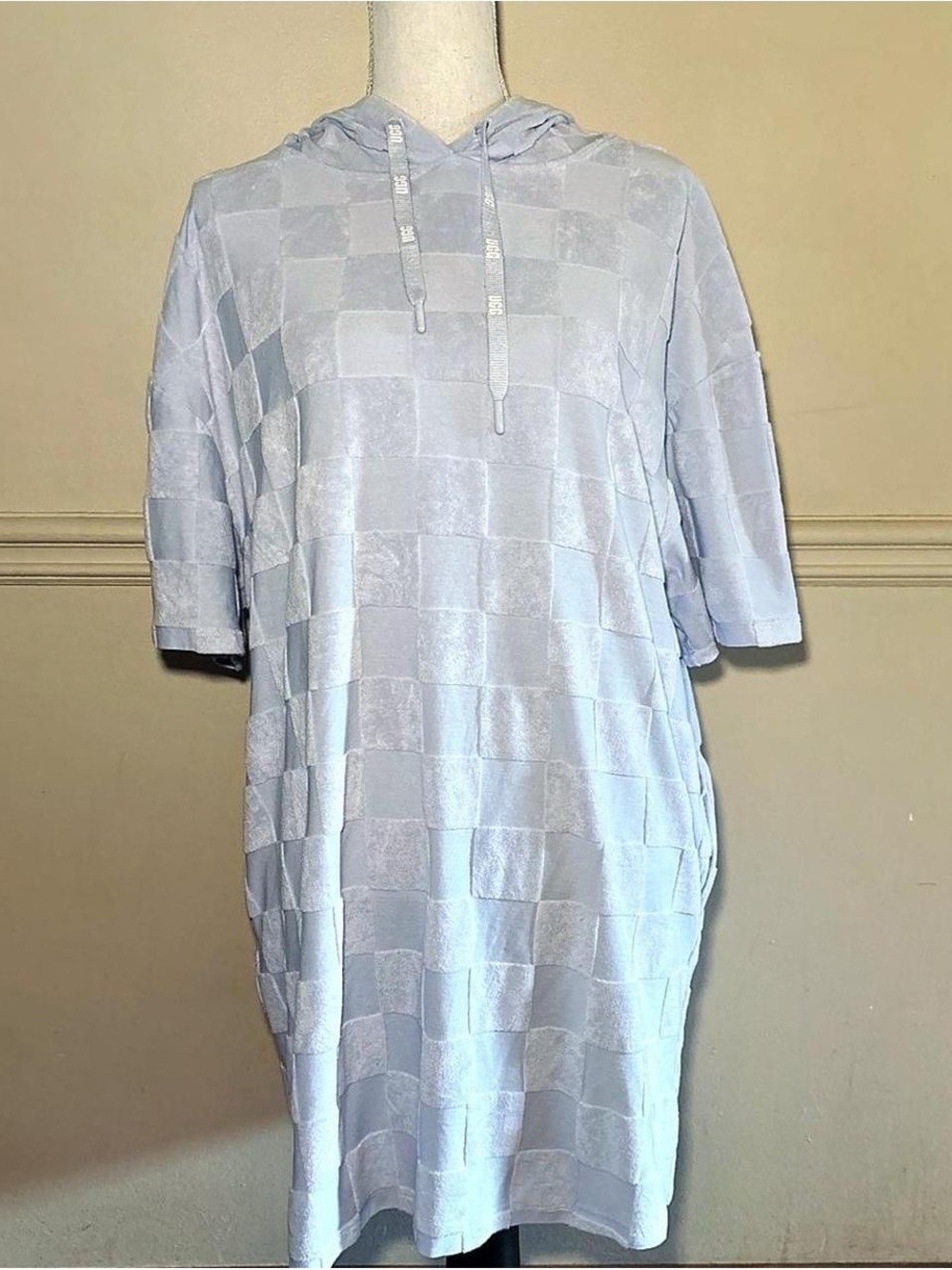 UGG Women's Light Blue Checkerboard Hooded Sweatshirt Dress